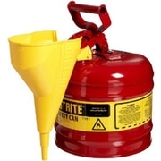 Justrite Red Metal Safety Can, Type 1, Two Gallon, with Yellow Plastic Funnel, for Gasoline 7120110